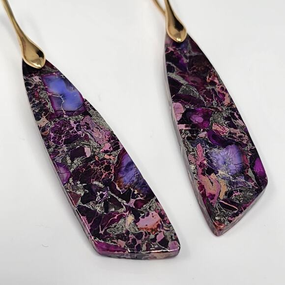 Gold Purple Jasper Boho Earrings - Picture 4 of 5